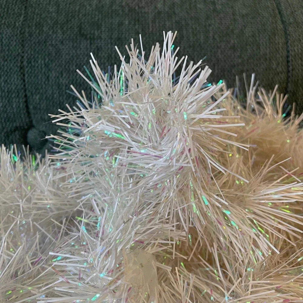Vtg iridescent Double Glo Color Tinsel‎ White Snow Garland 35' Christmas Tree